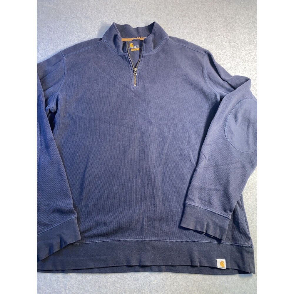 Carhartt Relaxed Fit Sweater Pullover Jacket 1/4 Zip Pocket Size XLARGE Tall Blu